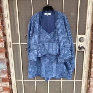 Blue Women's Jacket coat set with blouse and skirt